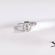 2.0 CT Asscher Cut Three Stone style Moissanite Engagement Ring