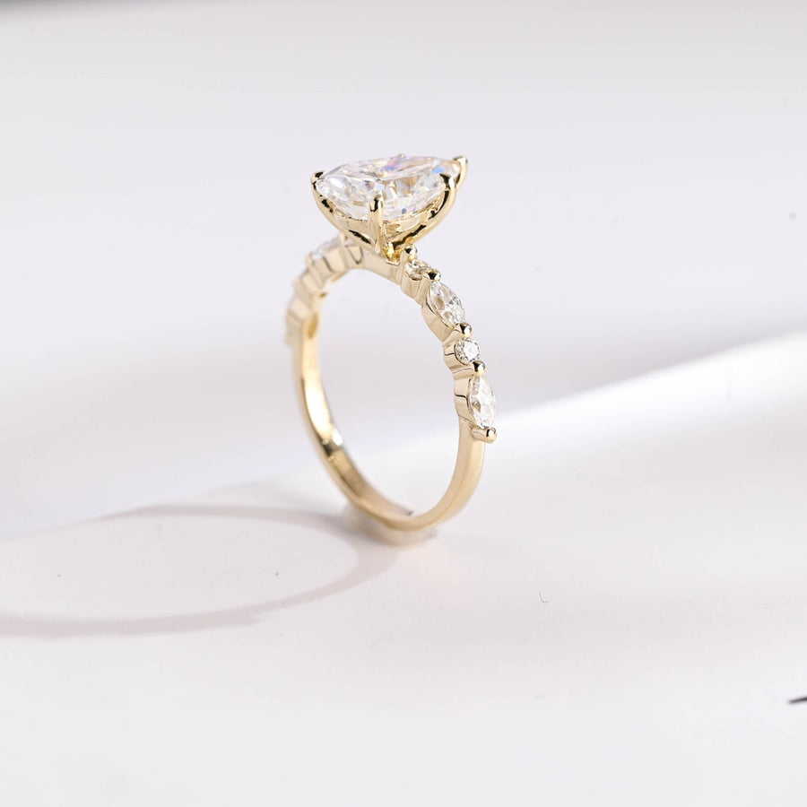 3.0 CT Pear cut Pave style Moissanite Engagement Ring