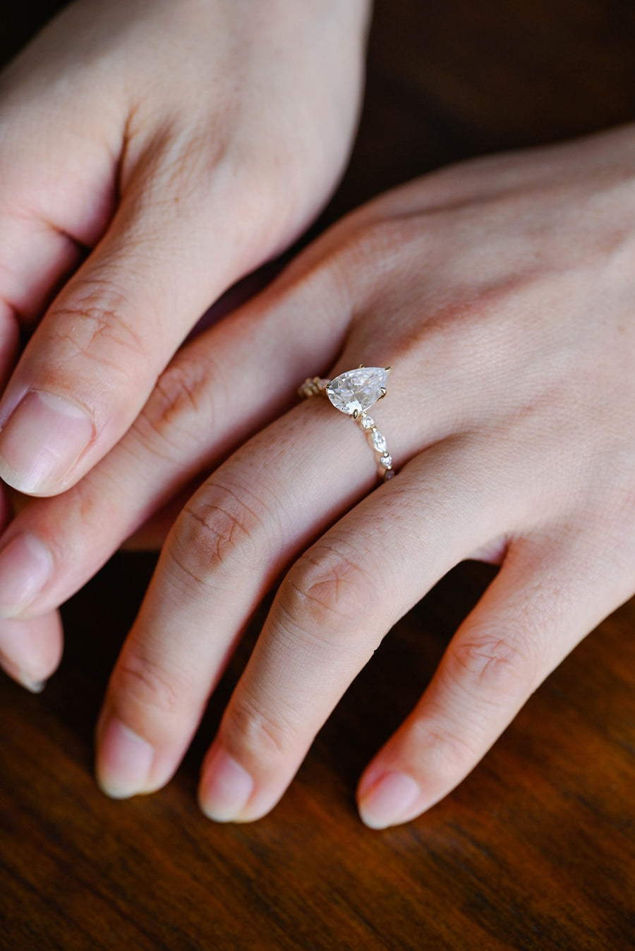 3.0 CT Pear cut Pave style Moissanite Engagement Ring