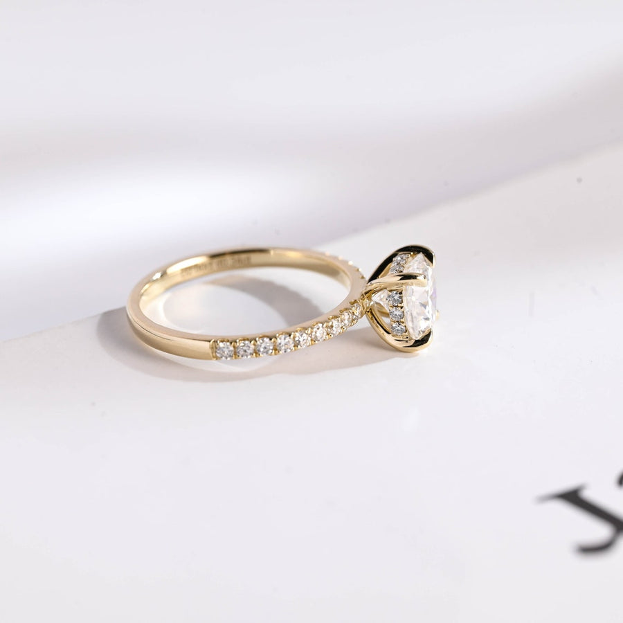 2.0 CT Cushion cut Pave & Hidden Halo Moissanite Engagement Ring