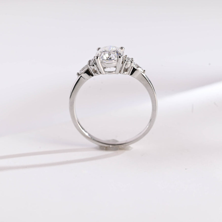 1.0 CT Oval cut Cluster Halo Moissanite Engagement Ring