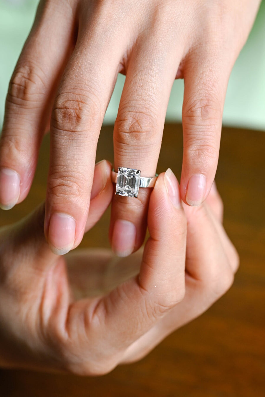 3.0 CT Emerald Cut solitaire Moissanite Engagement Ring