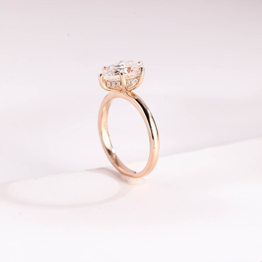 2.0 CT Pear Cut hidden halo style Moissanite Engagement Ring