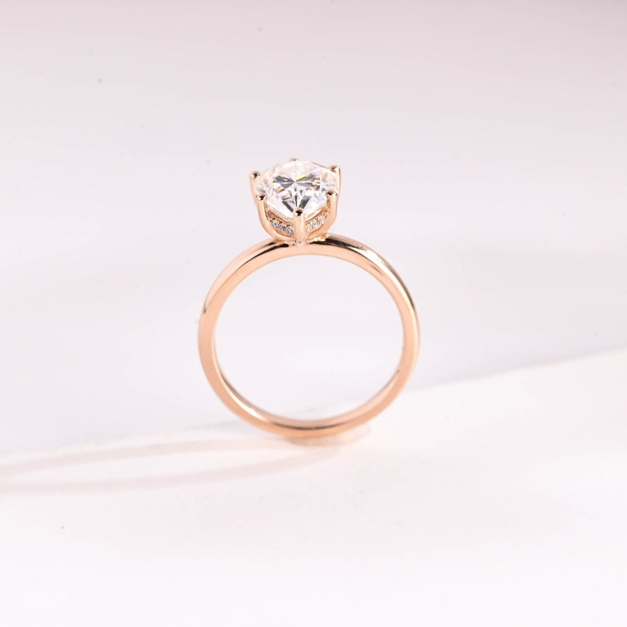 2.0 CT Pear Cut hidden halo style Moissanite Engagement Ring
