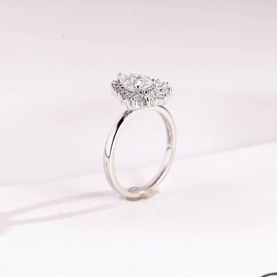 1.0 CT Pear Cut halo style Moissanite Engagement Ring