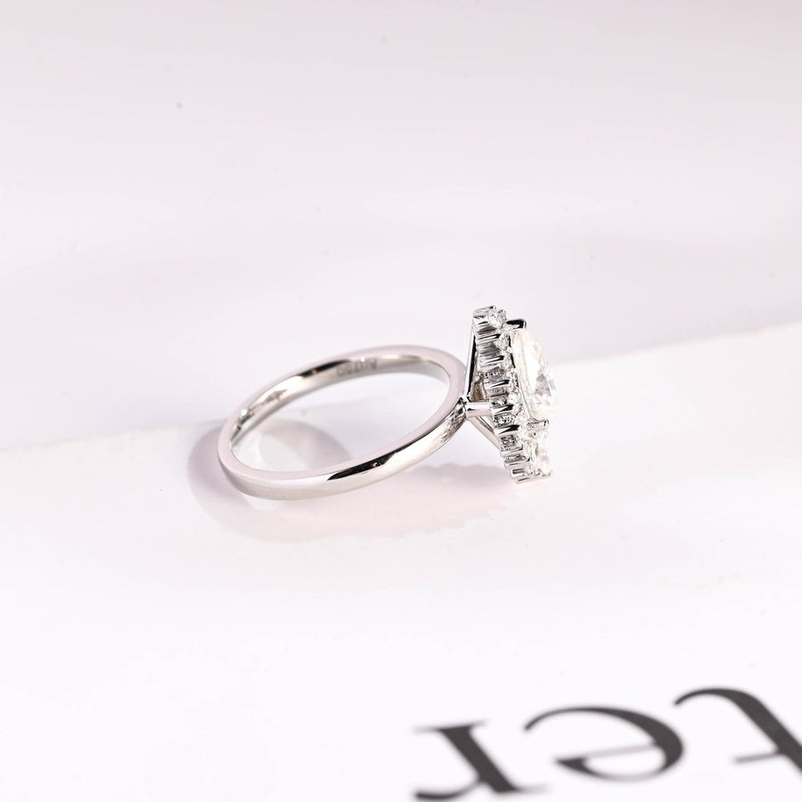 1.0 CT Pear Cut halo style Moissanite Engagement Ring