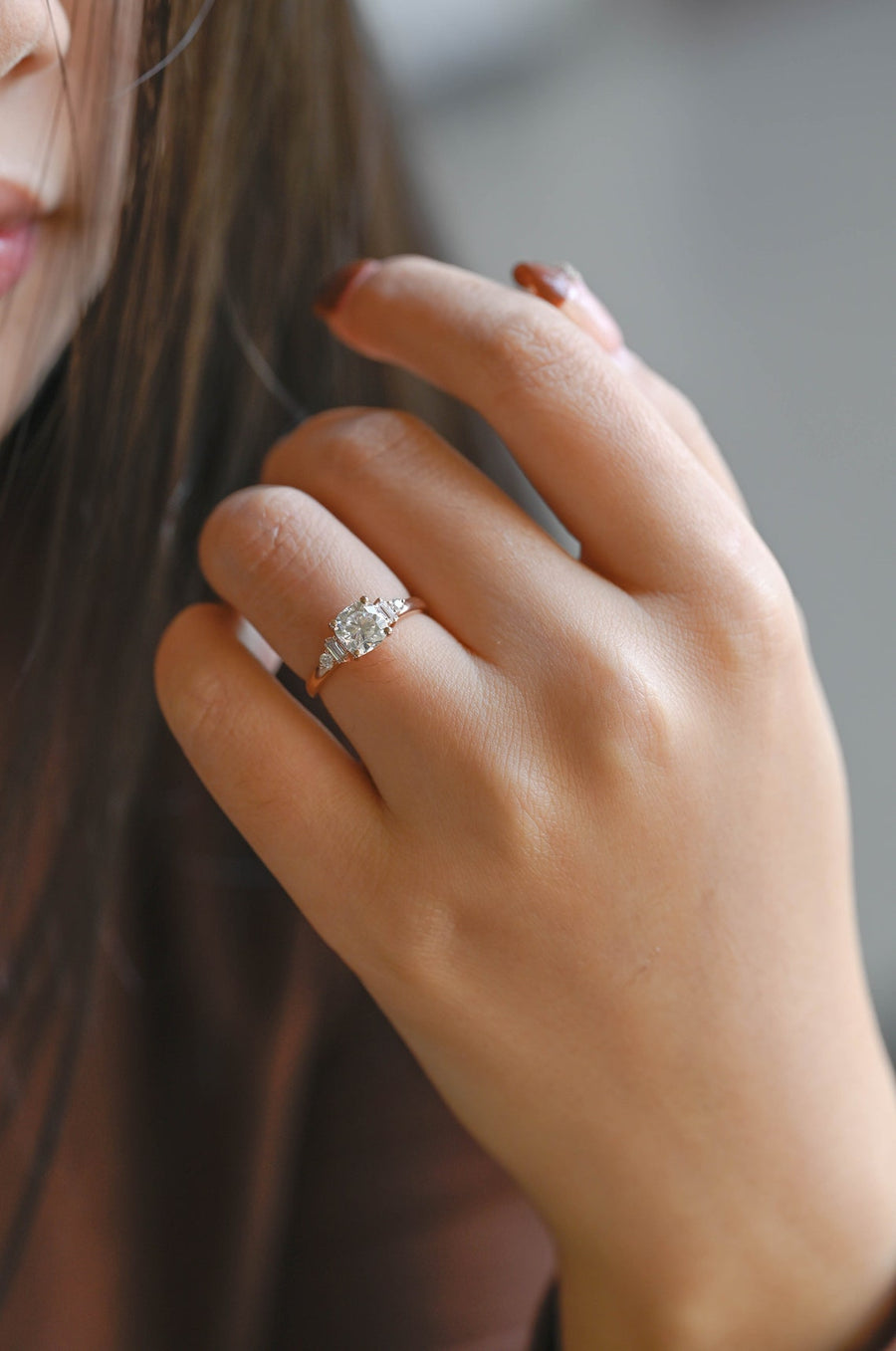 1.0 CT Cushion Cut Five Stone style Moissanite Engagement Ring