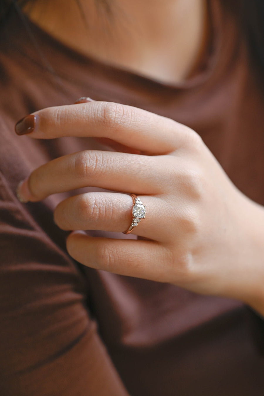 1.0 CT Cushion Cut Five Stone style Moissanite Engagement Ring