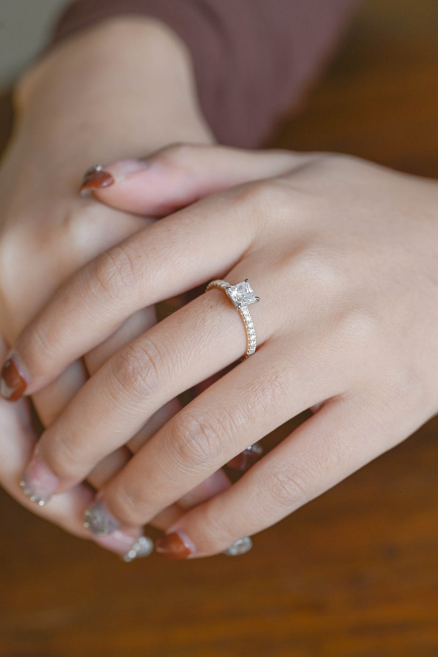 1.0 CT Princess Cut pave style Moissanite Engagement Ring