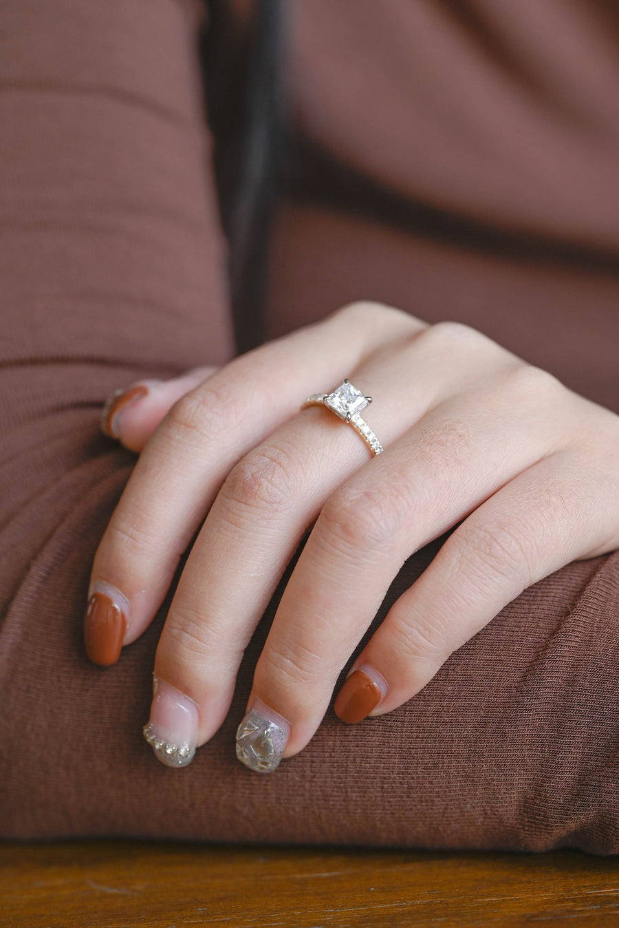 1.0 CT Princess Cut pave style Moissanite Engagement Ring