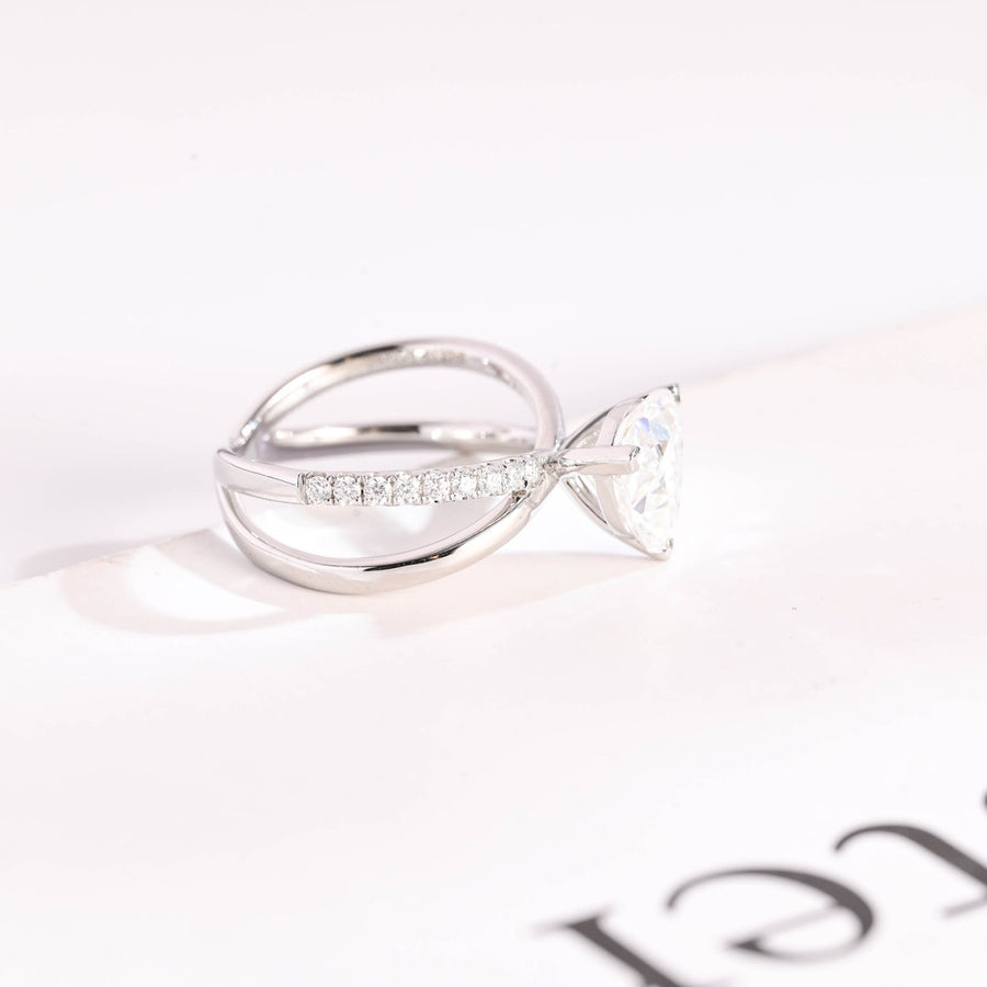 3.0 CT Trillion Cut Split Shank style Moissanite Engagement Ring