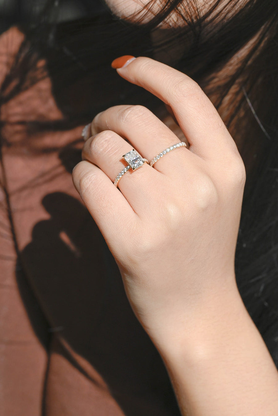 3.0 CT Radiant Cut pave & hidden halo Moissanite Engagement Ring