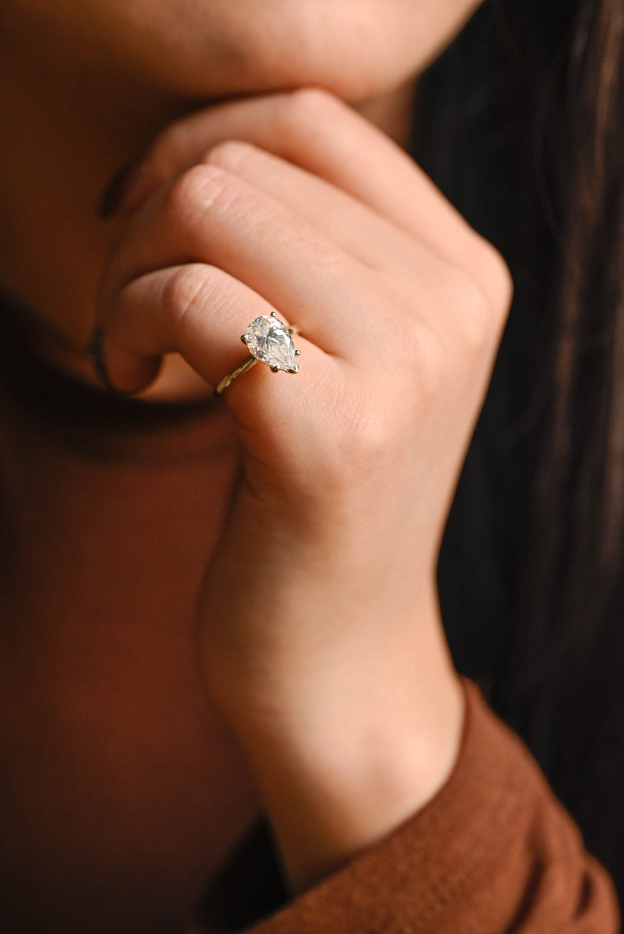 3.0 CT Pear Cut Solitaire Moissanite Engagement Ring