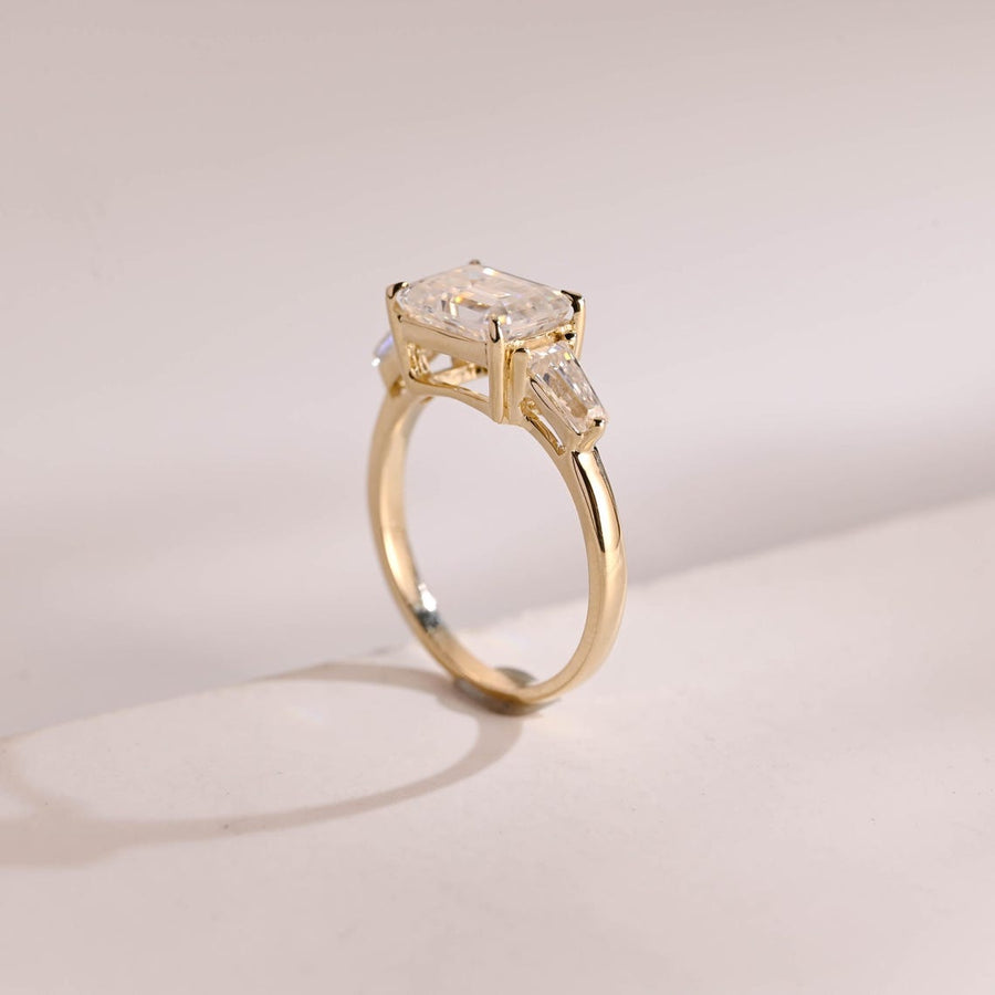 3.0 CT Emerald Cut three stone style Moissanite Engagement Ring