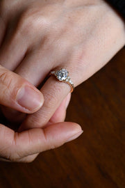 1.0 CT Oval cut Cluster Halo Moissanite Engagement Ring