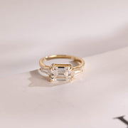 3.0 CT Emerald Cut three stone style Moissanite Engagement Ring