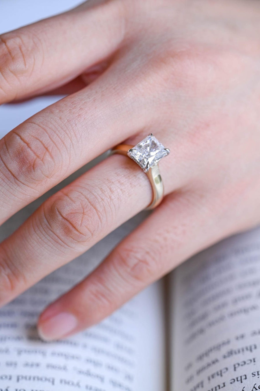 3.8 CT Radiant Cut Hidden Halo Moissanite Engagement Ring