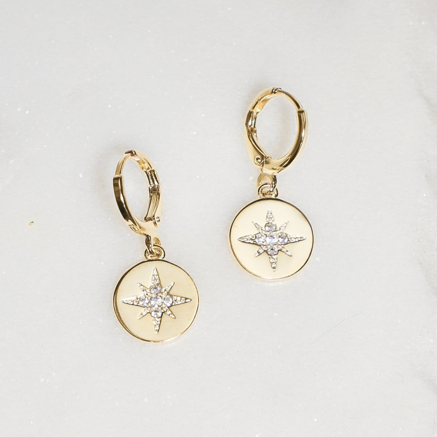 Round Star Earrings Gold Hoop Earrings