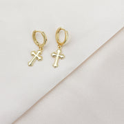 Women Cross Hoops Gold Earrings