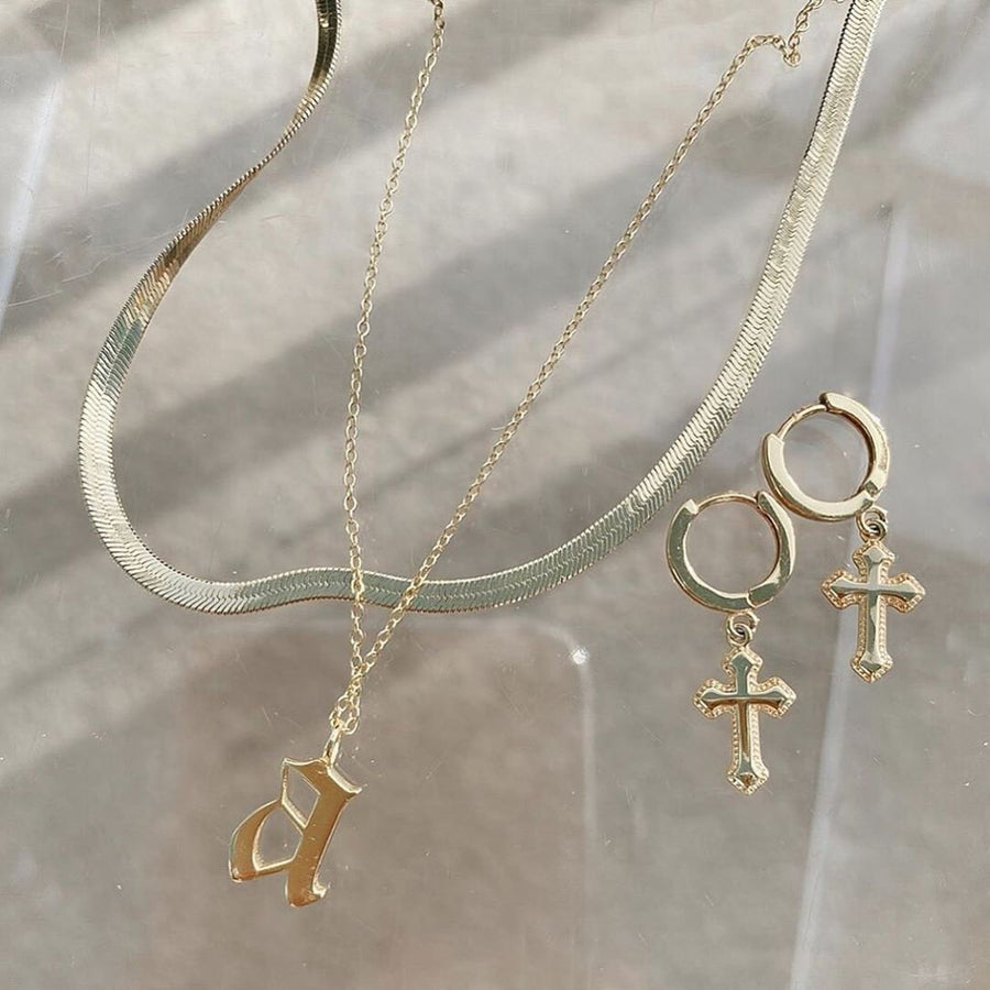 Women Cross Hoops Gold Earrings