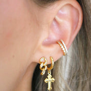 Women Cross Hoops Gold Earrings