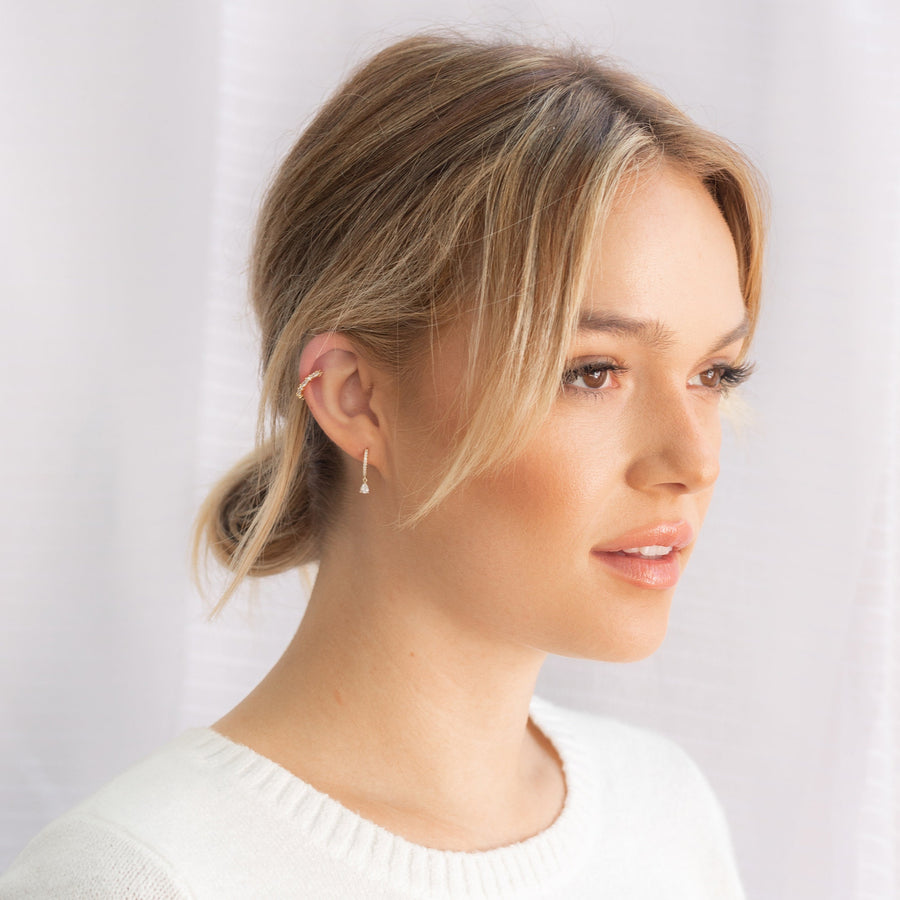 0.25 TCW Round Hoop Dangle Earrings