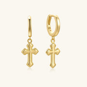 Women Cross Hoops Gold Earrings