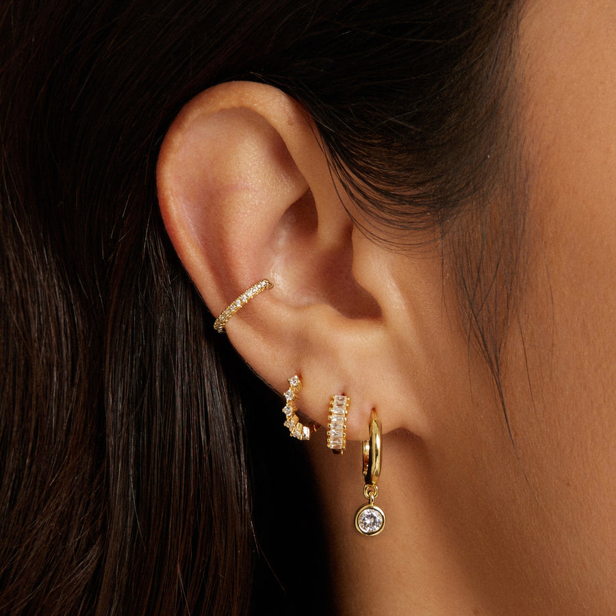 0.80 TCW  Baguette Gold Hoops Diamond Earrings