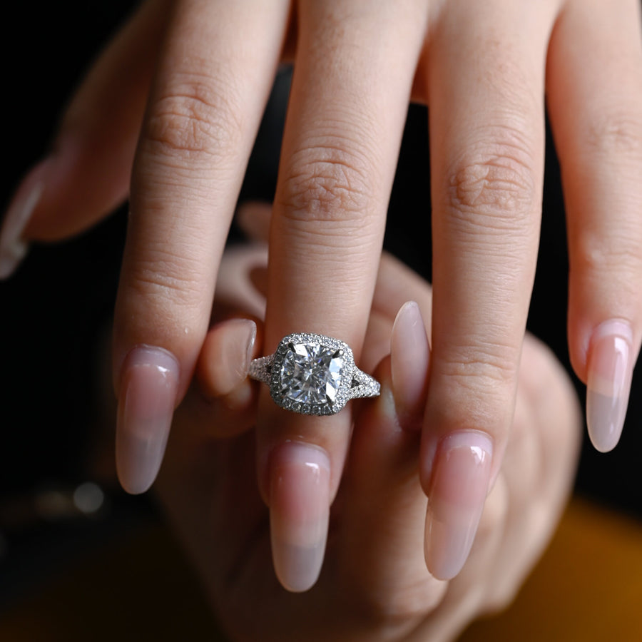 3.0 CT Cushion Cut Split Shank Moissanite Engagement Ring