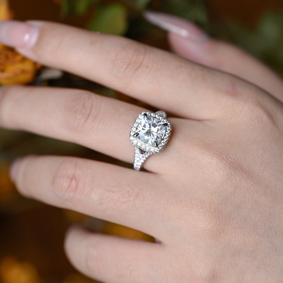 3.0 CT Cushion Cut Split Shank Moissanite Engagement Ring