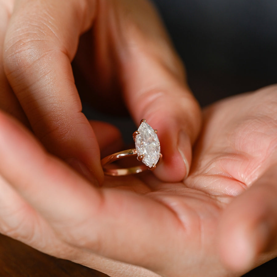 3.0 CT Marquise Cut Hidden halo Moissanite Engagement Ring