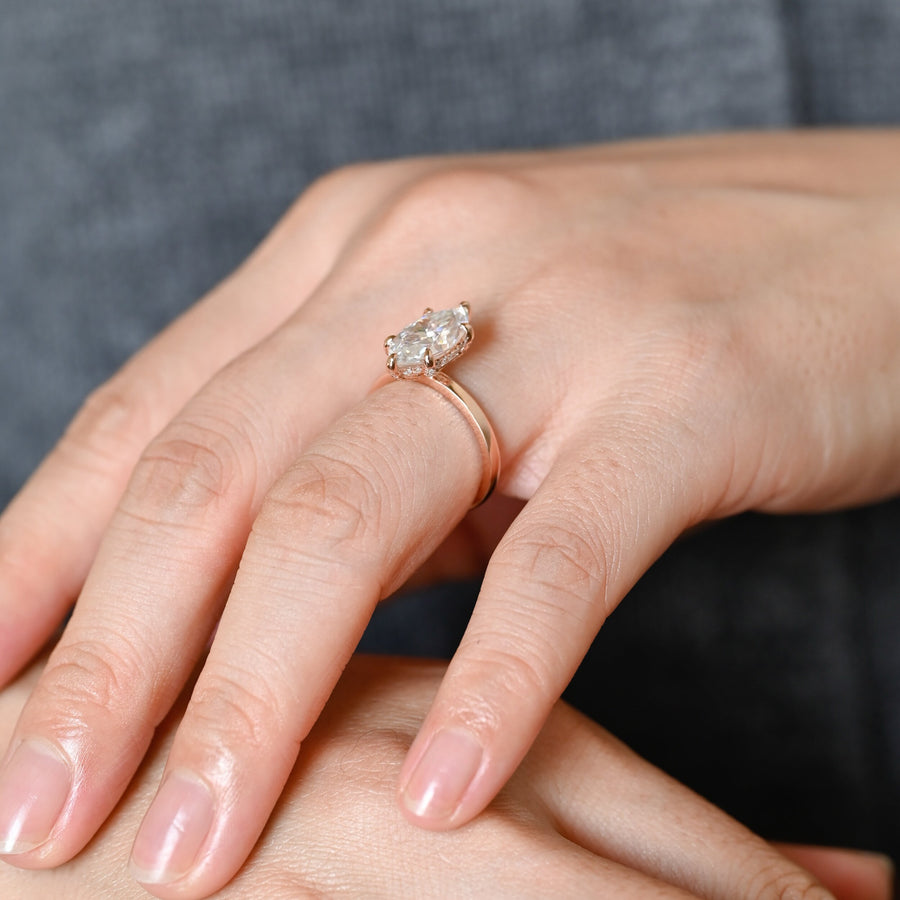 3.0 CT Marquise Cut Hidden halo Moissanite Engagement Ring