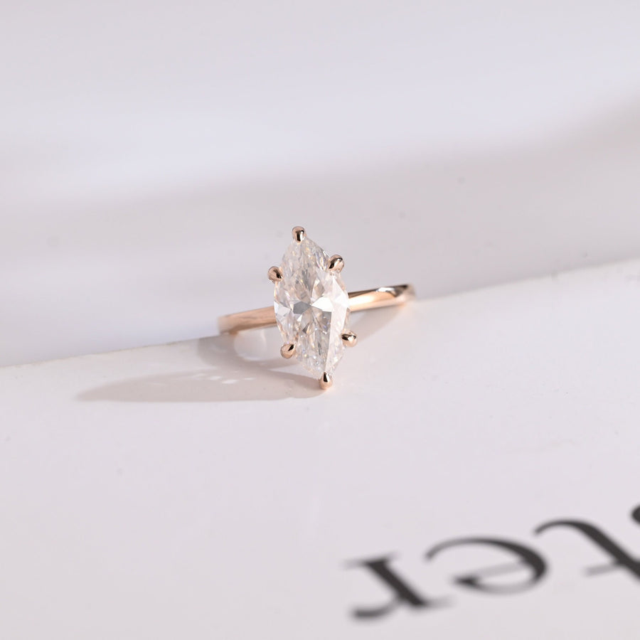 3.0 CT Marquise Cut Hidden halo Moissanite Engagement Ring