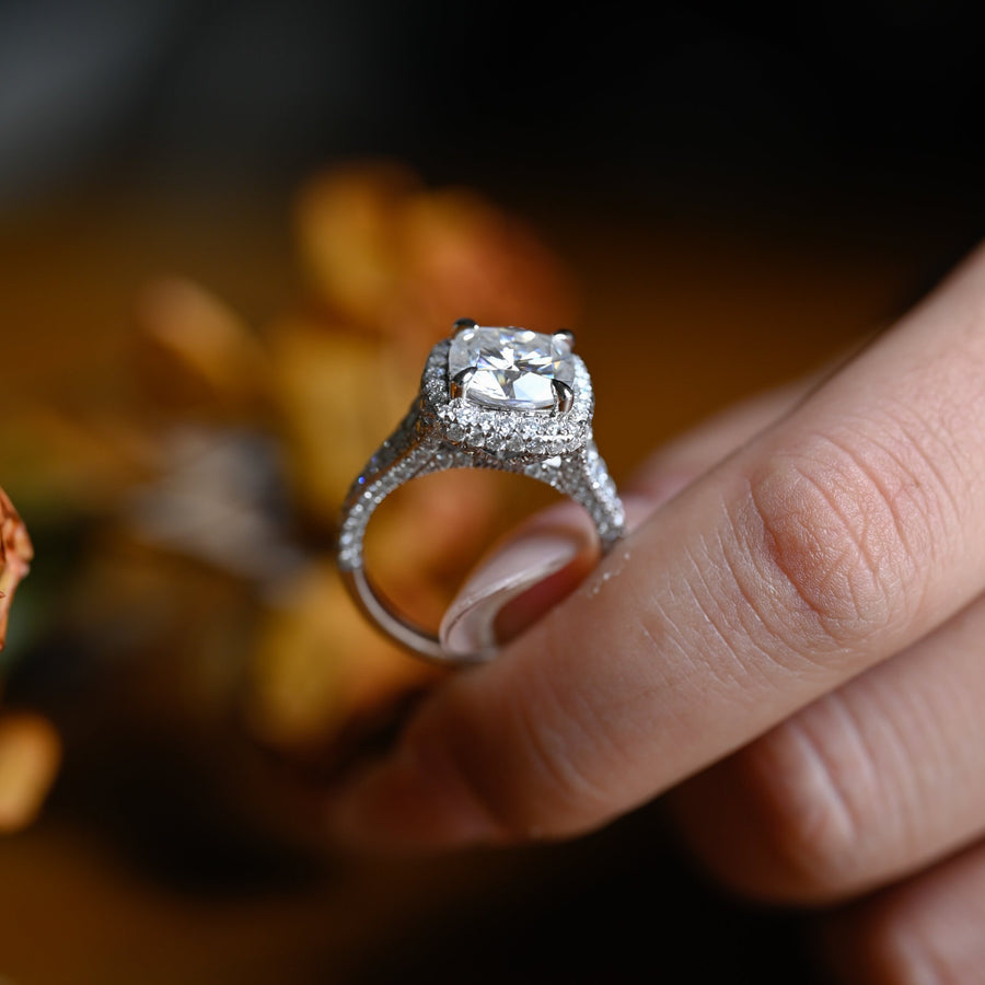 3.0 CT Cushion Cut Split Shank Moissanite Engagement Ring