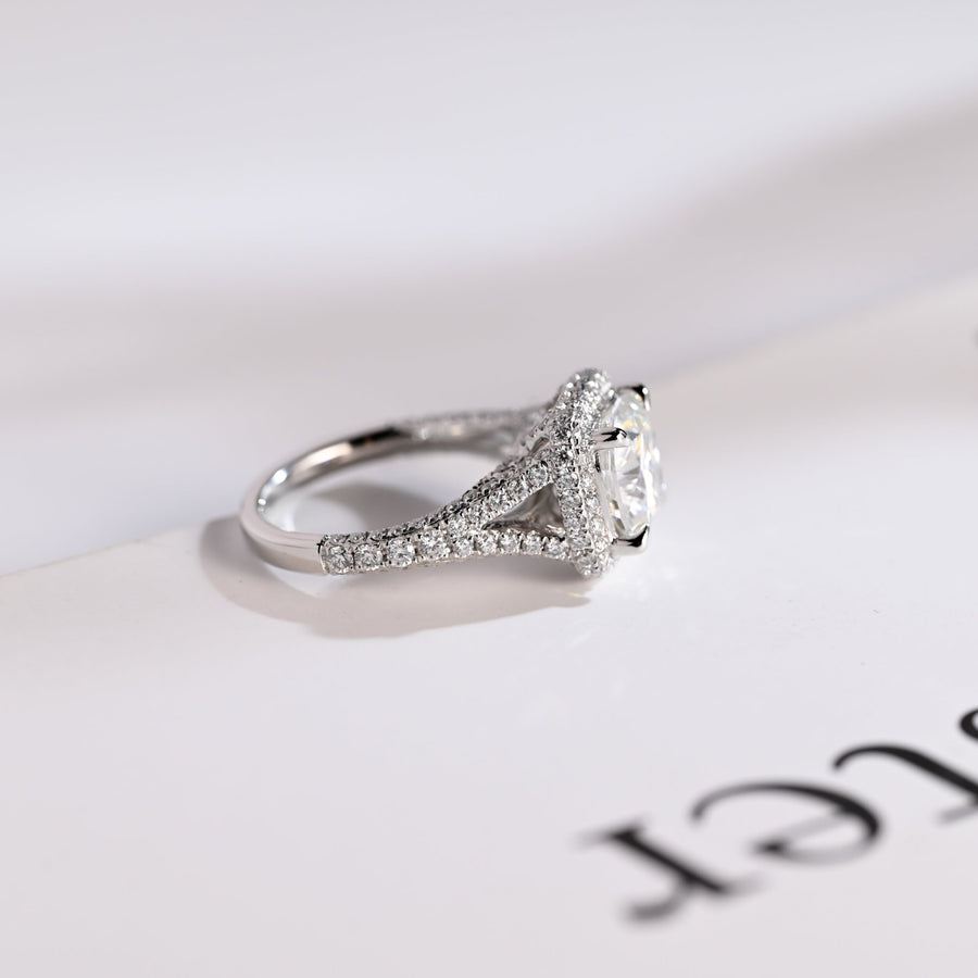 3.0 CT Cushion Cut Split Shank Moissanite Engagement Ring