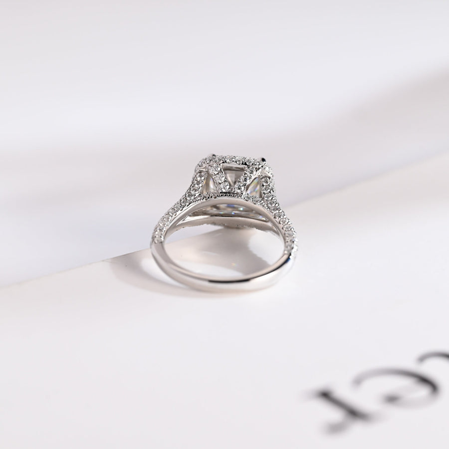 3.0 CT Cushion Cut Split Shank Moissanite Engagement Ring