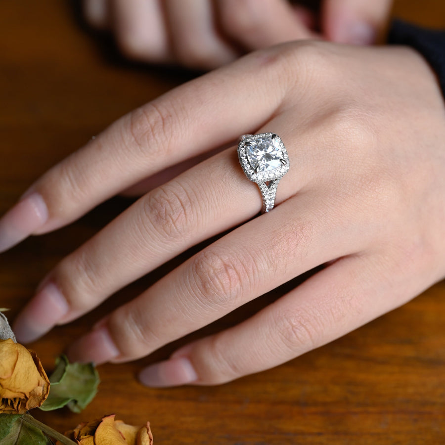3.0 CT Cushion Cut Split Shank Moissanite Engagement Ring