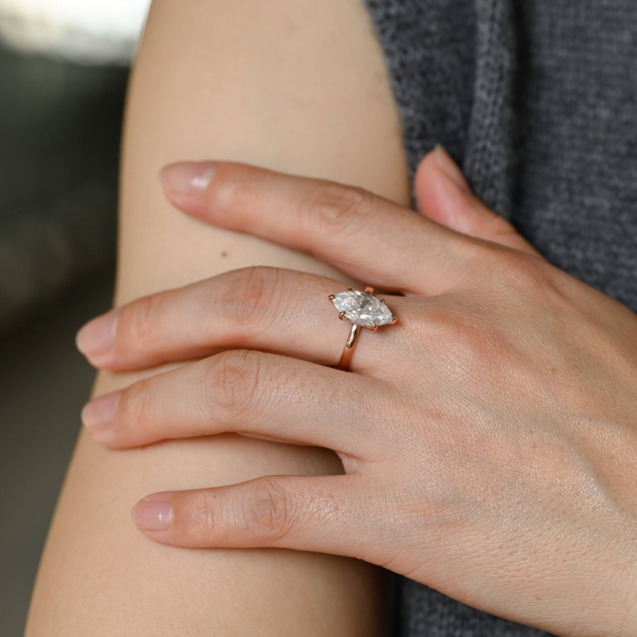 3.0 CT Marquise Cut Hidden halo Moissanite Engagement Ring