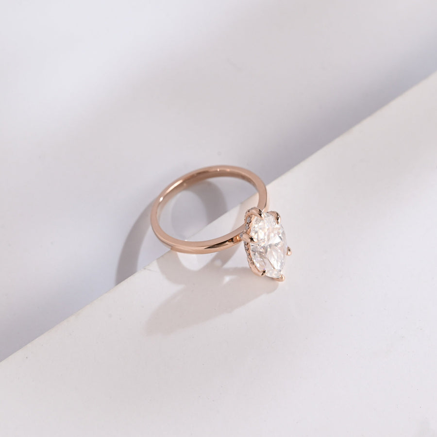 3.0 CT Marquise Cut Hidden halo Moissanite Engagement Ring