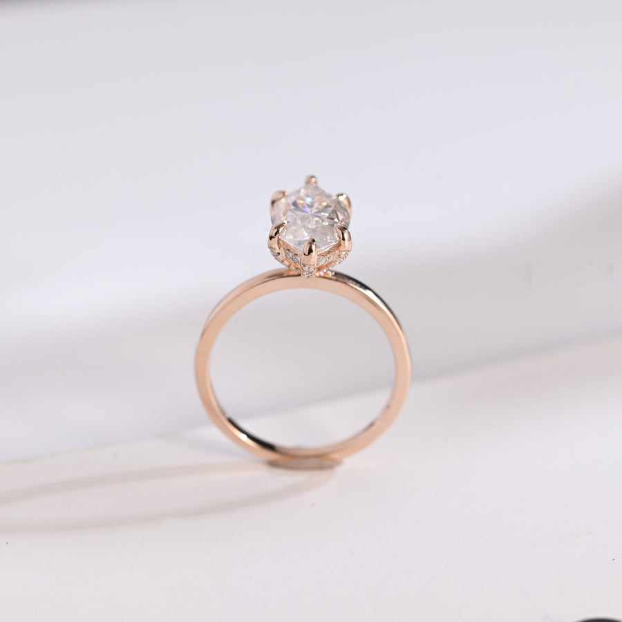 3.0 CT Marquise Cut Hidden halo Moissanite Engagement Ring