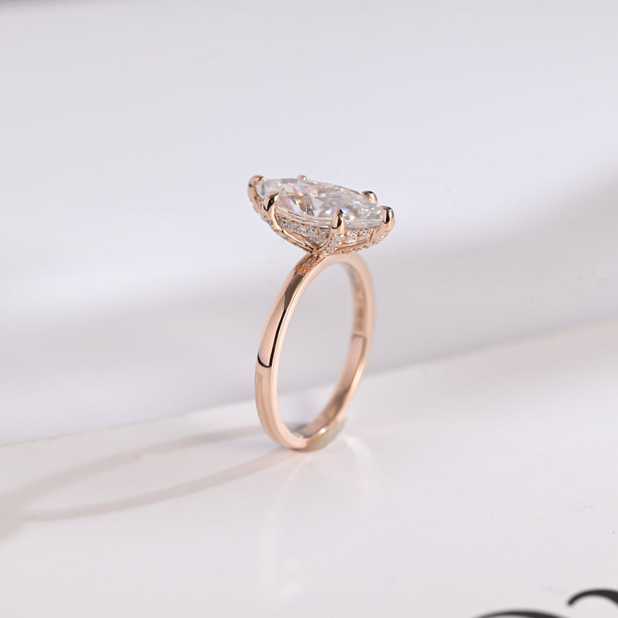 3.0 CT Marquise Cut Hidden halo Moissanite Engagement Ring