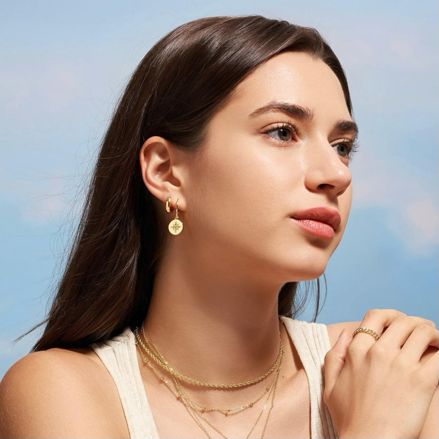 Round Star Earrings Gold Hoop Earrings