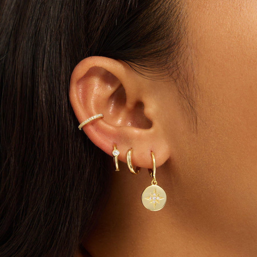 Round Star Earrings Gold Hoop Earrings