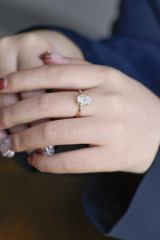 2.0 CT Pear Cut hidden halo style Moissanite Engagement Ring