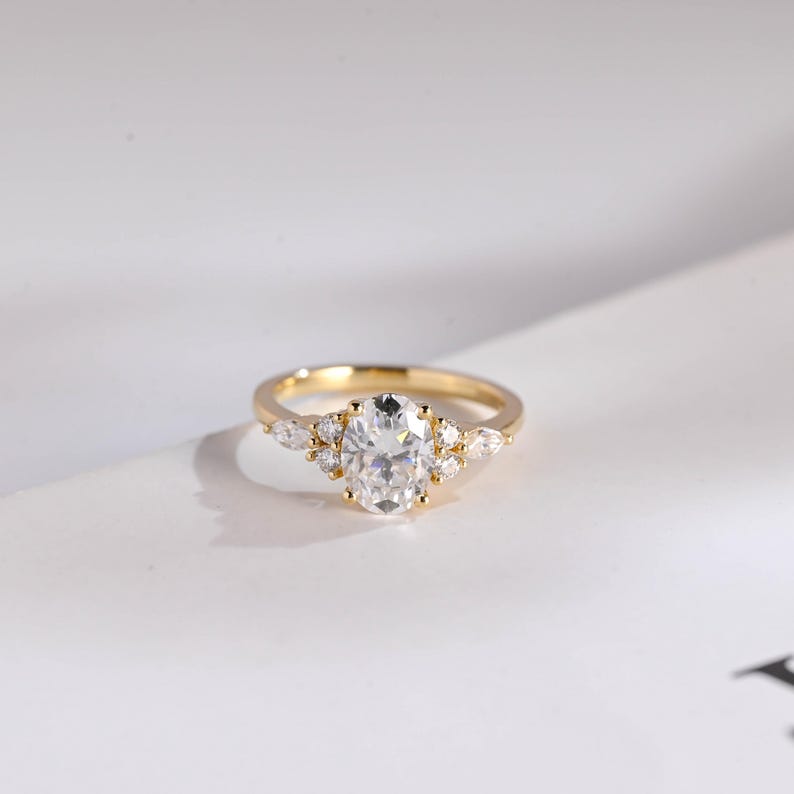 1.0 CT Oval cut Cluster Halo Moissanite Engagement Ring