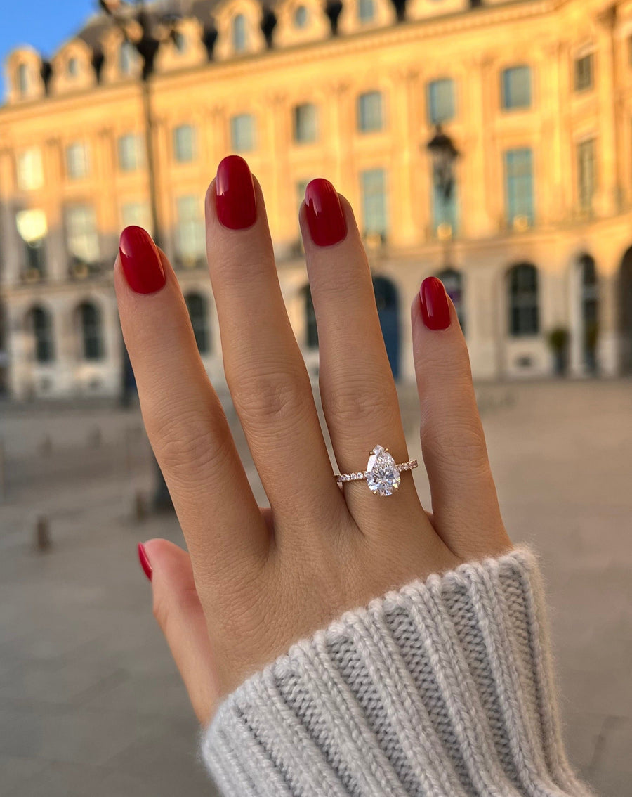 1.0-3.0 CT Pear Lab Grown Diamond Pave Engagement Ring