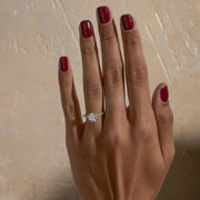 1.52 to 3.52 carat round lab grown diamond engagement ring with G/VS2 clarity and pave-set diamonds on a refined, polished band

