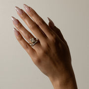 1.55 carat oval cut CVD lab grown diamond three stone engagement ring with G color and VS1 clarity