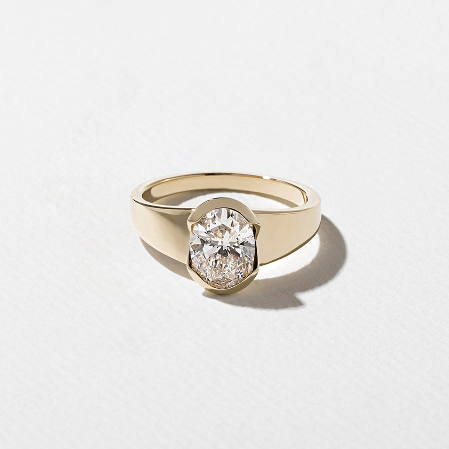 Oval cut CVD lab grown diamond solitaire ring with half bezel setting, G color, VS2 clarity, 1.50–3.50 carat