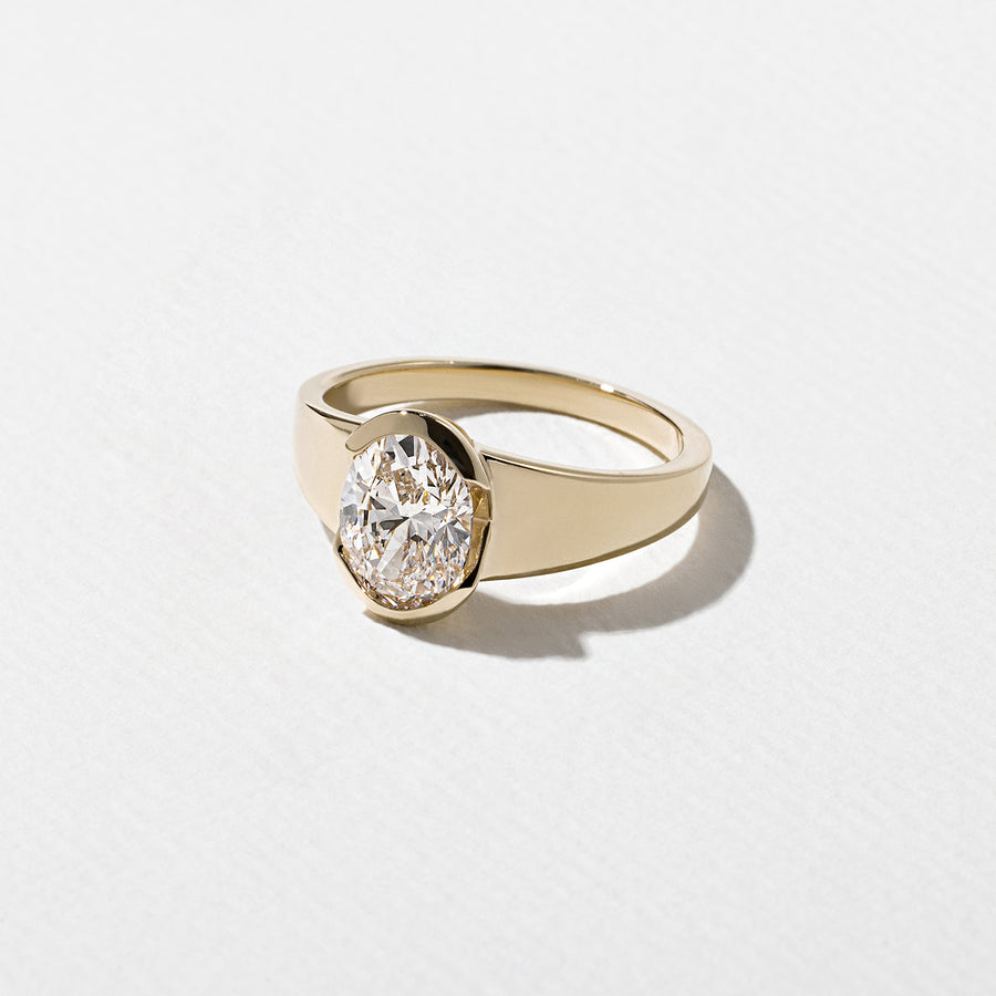 Oval cut CVD lab grown diamond solitaire ring with half bezel setting, G color, VS2 clarity, 1.50–3.50 carat